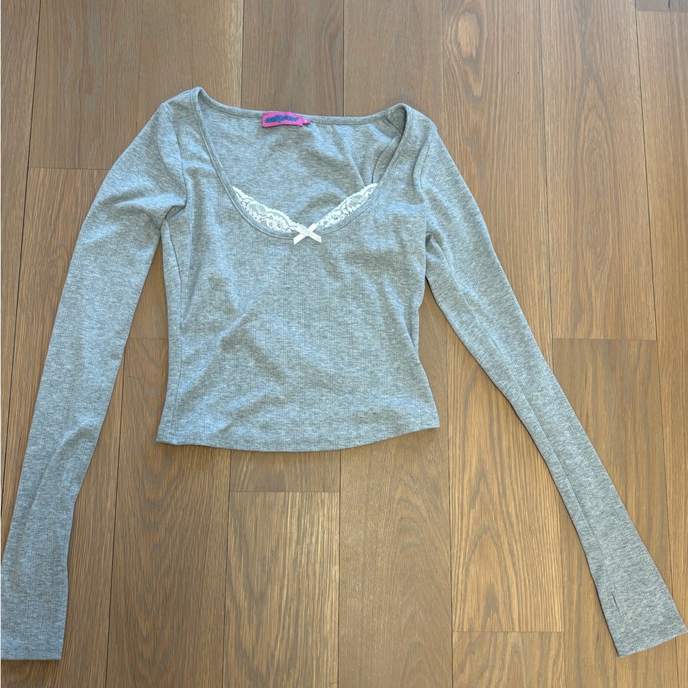 Edikted Light Gray Lace Long Sleeve Top